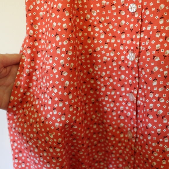 Cotton Orange Floral Short Sleeved Button Up French Style Dress - Picture 6 of 8